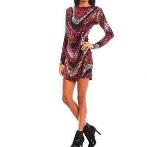 B. Darlin Sequin  Long Sleeve Backless Dress Junior  Size L